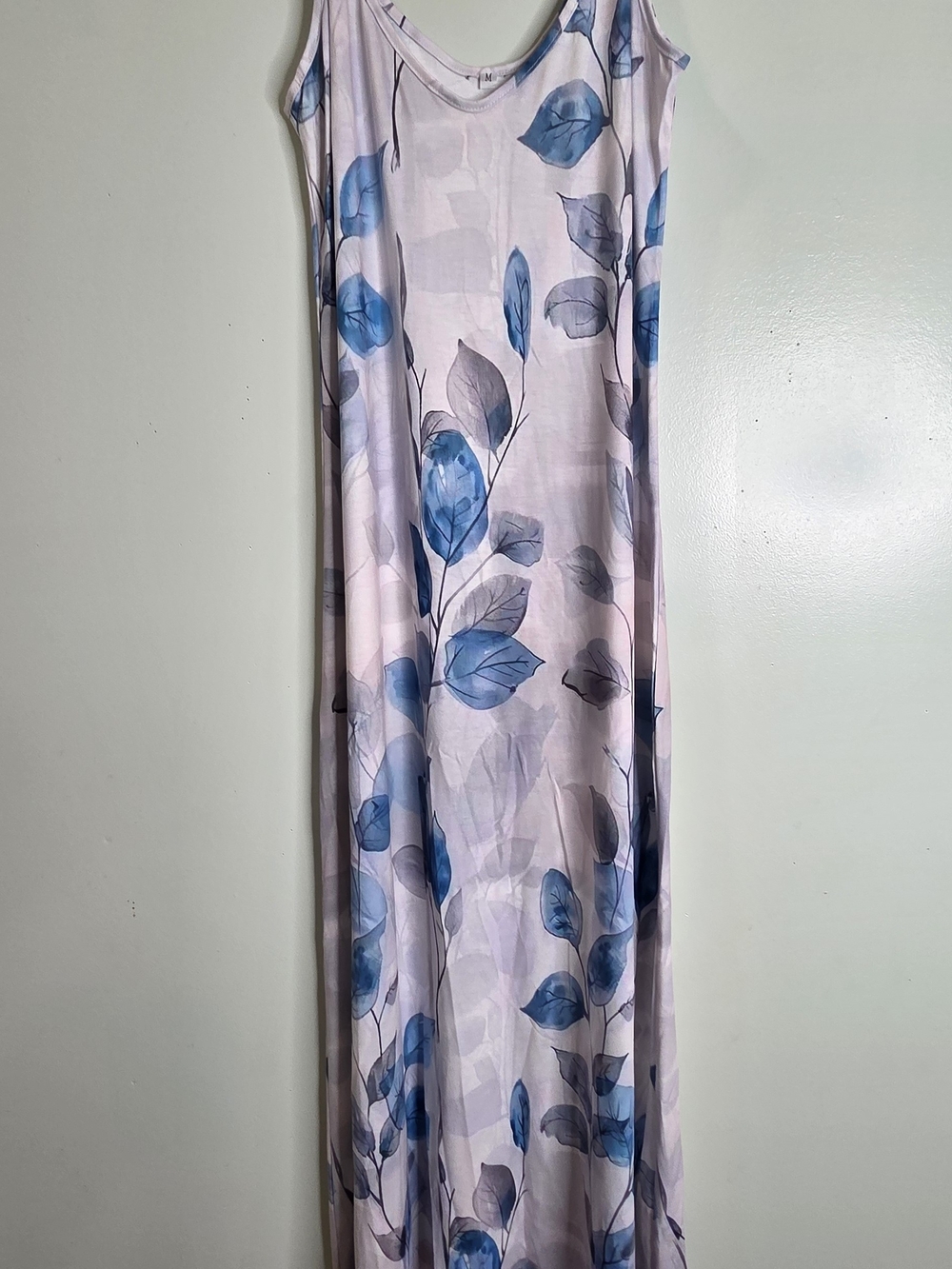 Blue Leaf-Print Maxi Slip Dress - Unbranded